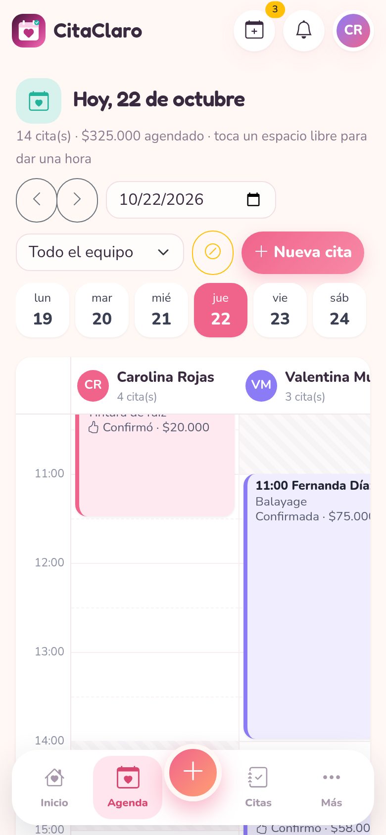 Agenda del día en el celular